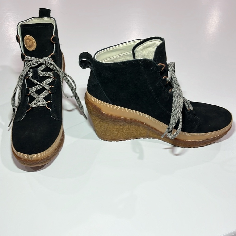 Merrell Tremblant Wedge Black‎ Suede Lace Up Ankle Booties J94768 - 9.5 - NEW